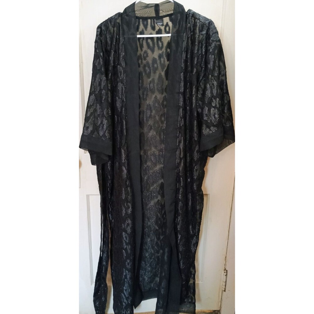 Express Black Burnout Leopard Sheer Kimono Duster Cover Up One Size